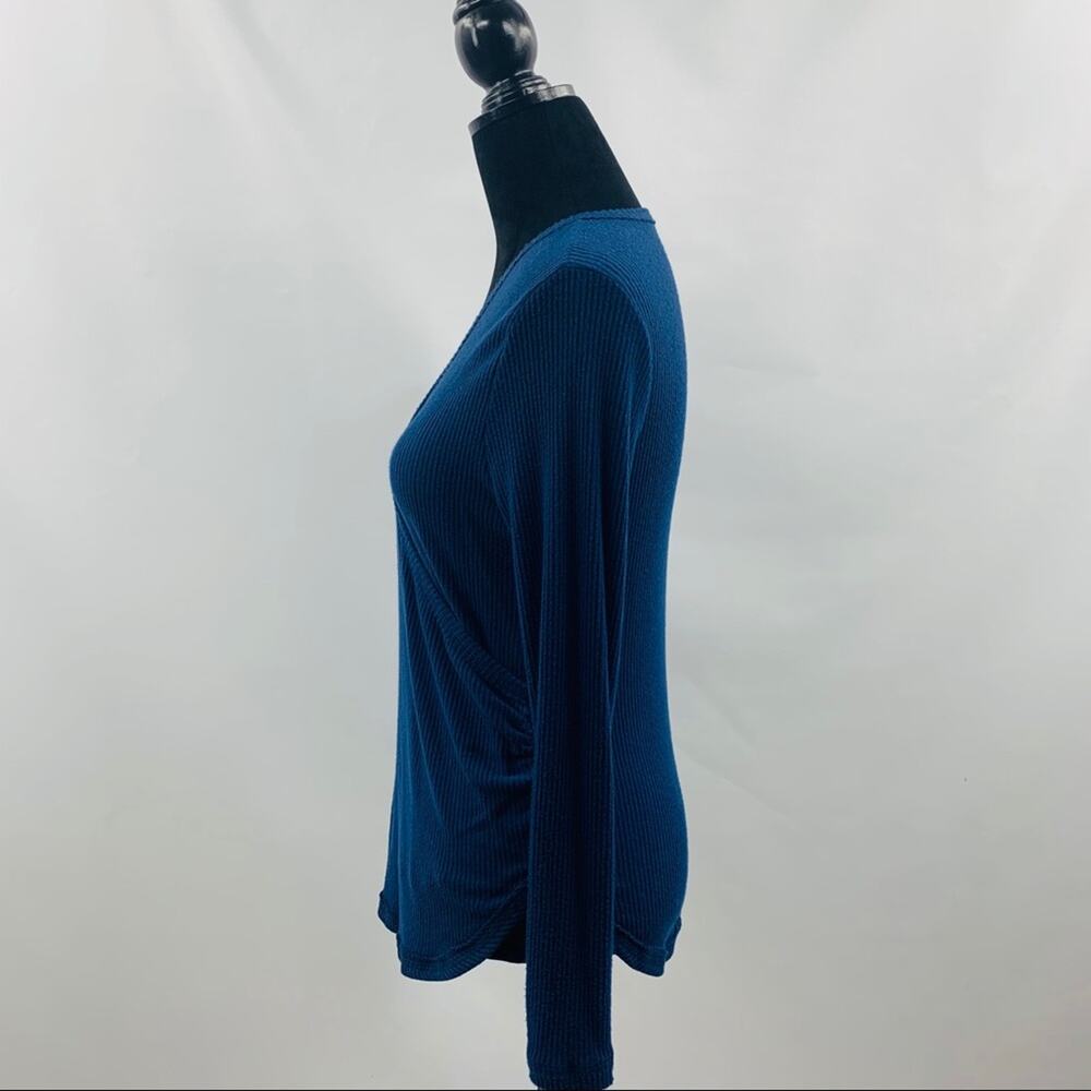 Caslon Dark Blue Faux Wrap V Neck Ribbed Tee - Picture 6 of 10
